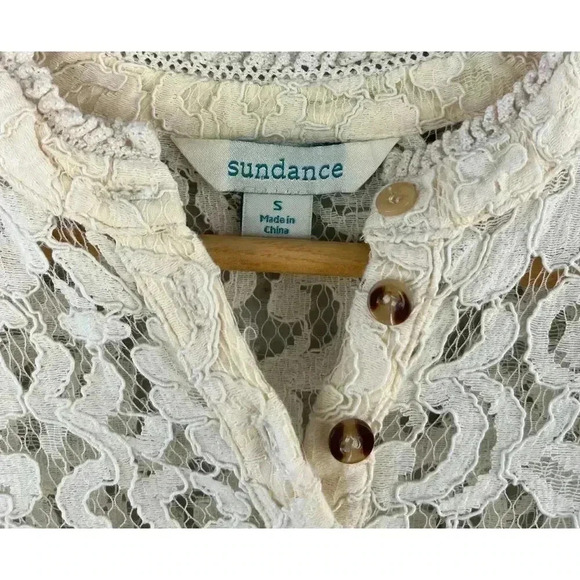 Sundance Victoria Ivory Lace Babydoll Dress Small Empire Waist High Neck Boho - Picture 3 of 9